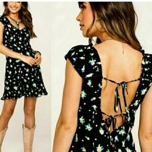 Free People Like A Lady Black Lemon Print Boho Dress size XS